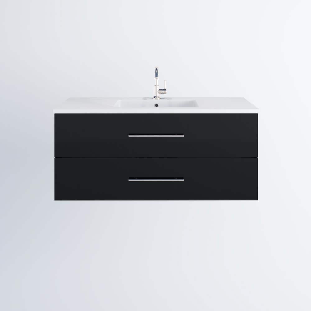 Napa 48 in. W x 20 in. D Single Sink Bathroom Vanity Wall Mounted in Glossy Black with Acrylic Integrated Countertop price history on PriceWatchPro