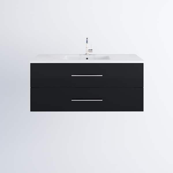 VOLPA USA AMERICAN CRAFTED VANITIES Napa 48 in. W x 20 in. D Single Sink Bathroom Vanity Wall Mounted in Glossy Black with Acrylic Integrated Countertop