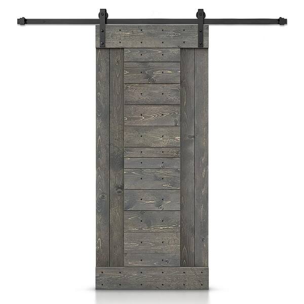 CALHOME 30 in. x 84 in. Weather Gray Stained DIY Knotty Pine Wood Interior Sliding Barn Door with Hardware Kit