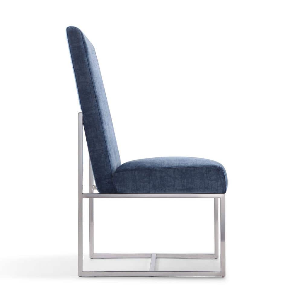 High-Back Blue Velvet Upholstered Arm Chair with Metal Frame
