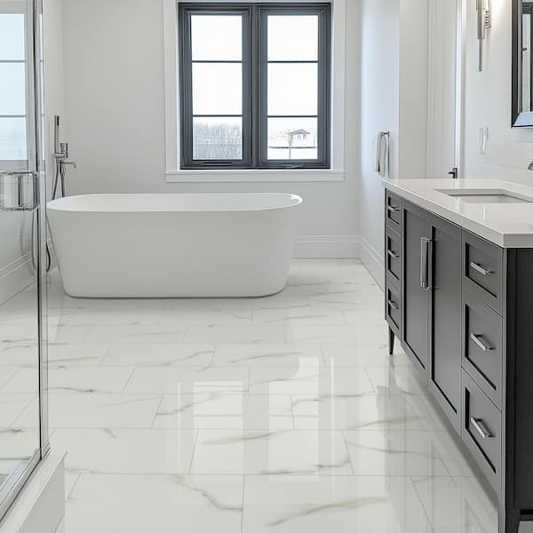 Alvara Bianco 12 in. x 24 in. Polished Porcelain Floor and Wall Tile (16 sq. ft. / case)