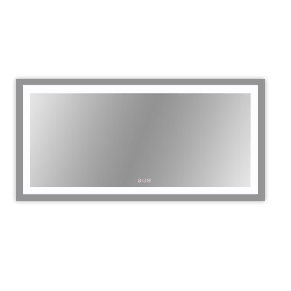 72 in. W x 32 in. H LED Frameless Rectangular White Mirror for Living Room