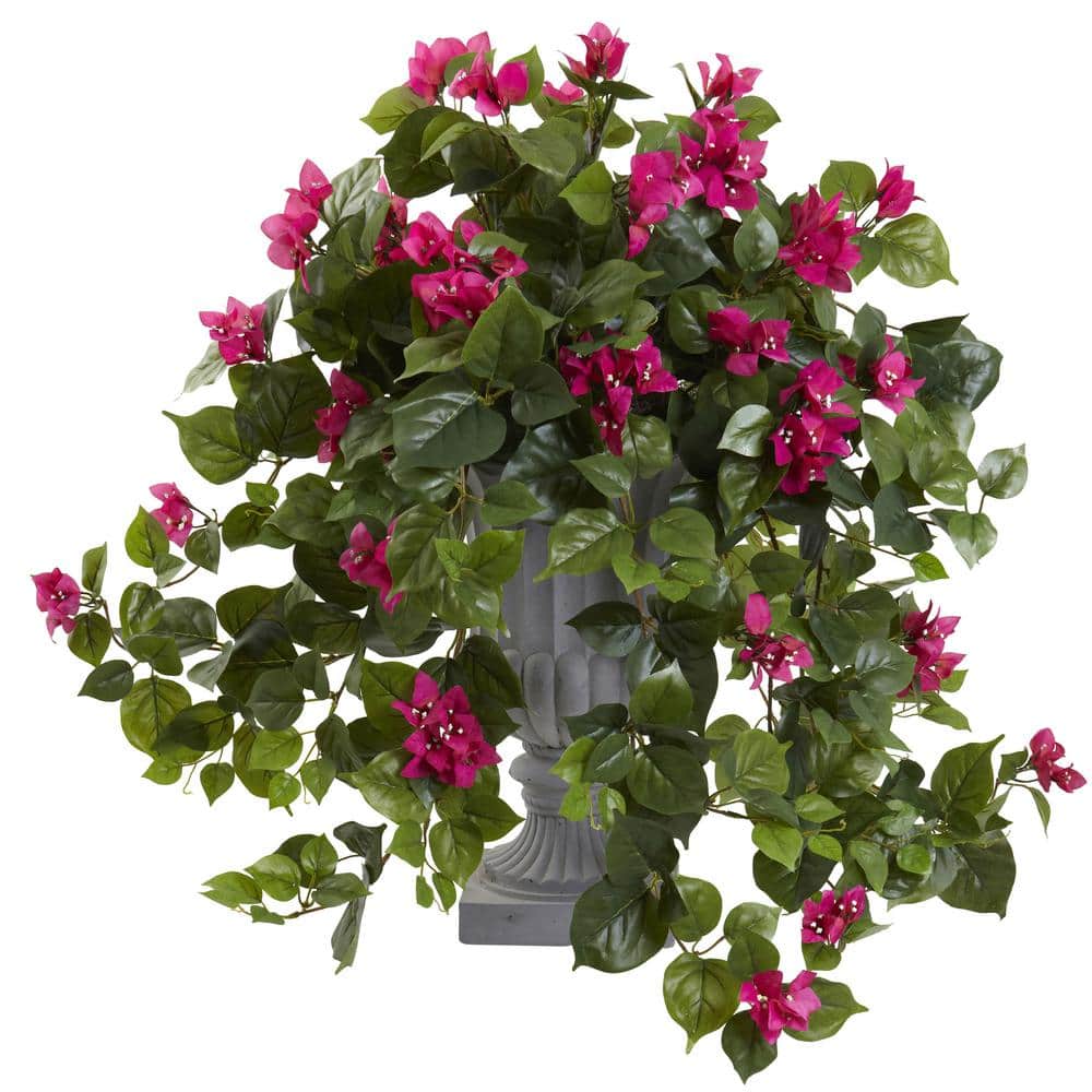 27" Pink Bougainvillea Silk Floral Arrangement in Gray Clay Planter