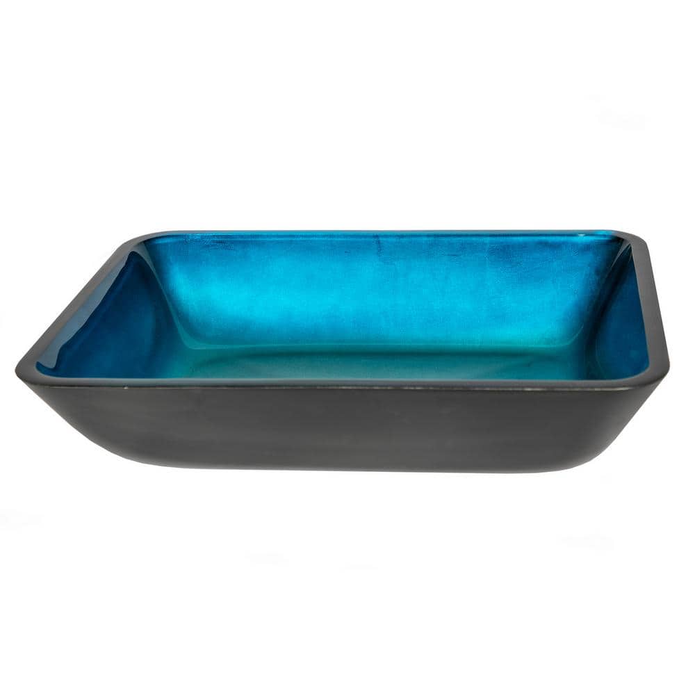 18.25'' Turquoise and Black Glass Rectangular Vessel Sink