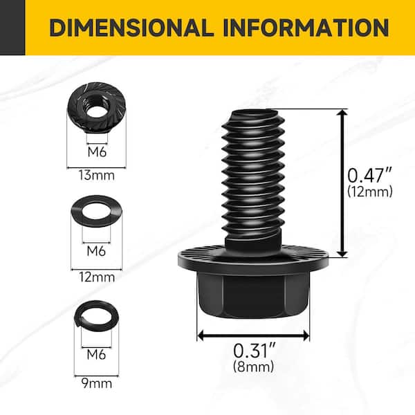 M6 x 12 mm Black Oxide Hex Head Flange Bolt with Nuts and Washers (10-Pack)