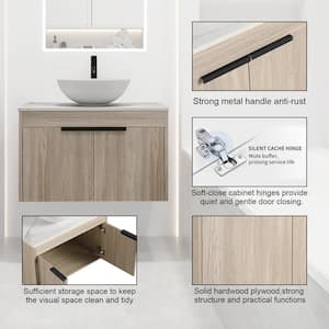 30 in. W x 19 in. D x 24 in. H Sink Floating Bath Vanity in White Oak with White Porcelain Vanity Top in White with
