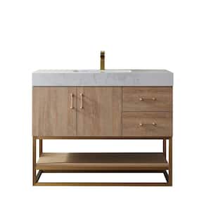 Alistair 42 in. W x 22 in. D x 33.9 in. H Bath Vanity in Oak with White Stone Vanity Top with Basin No Side Cabinet