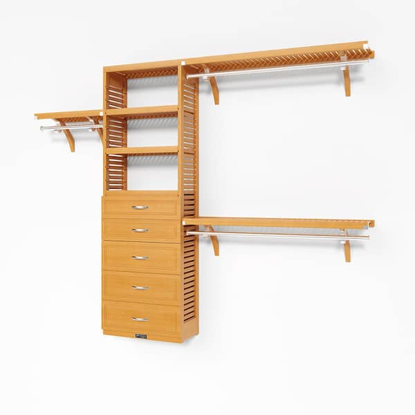 John Louis Home 72 in. W - 120 in. W Honey Maple Reach in with 5 Drawers 12 in. Shelf Wood Closet System