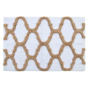 24 in. x 17 in. and 34 in. x 21 in. 2-Piece Cotton Bath Rug Set in White and Beige