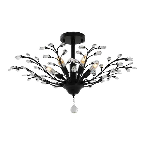OUKANING 31.1 in. Black Vintage Crystal Branches Design Semi Flush Mount Ceiling Light for Bedroom Living Room No Bulbs Included HCX AM 4002 The Home Depot