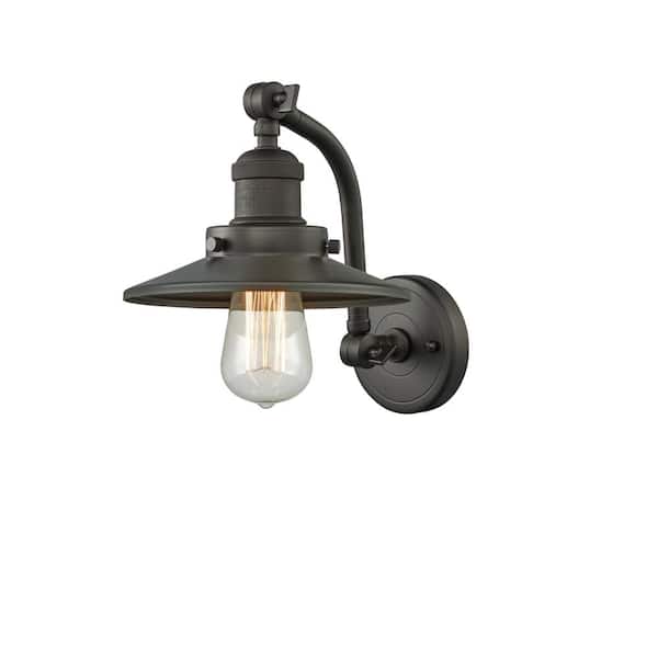 Railroad 1-Light Oil Rubbed Bronze Wall Sconce with Bronze Metal Shade