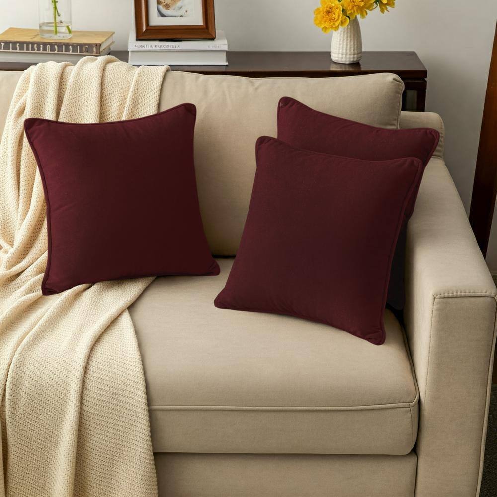 Wine Red 20" x 20" Velvet Throw Pillow Covers Set