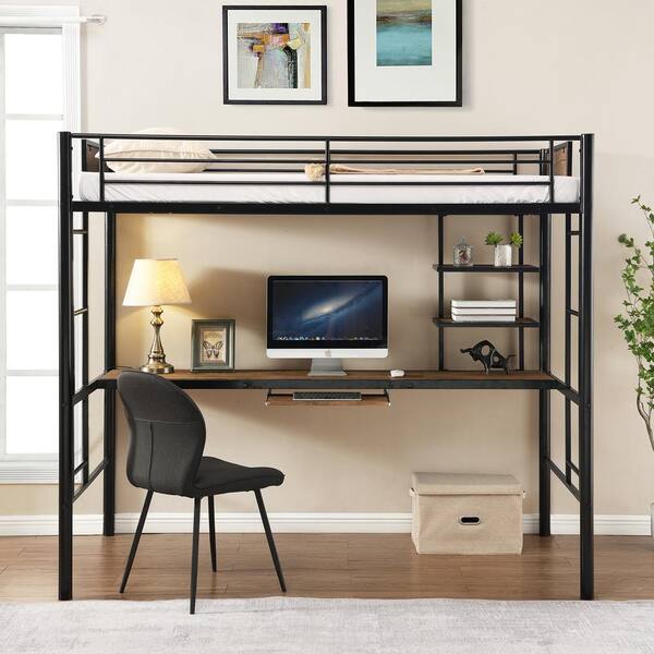 Qualfurn Maxwell Loft Bed With Desk And, Maxwell Metal Loft Bed With Desk And Shelves