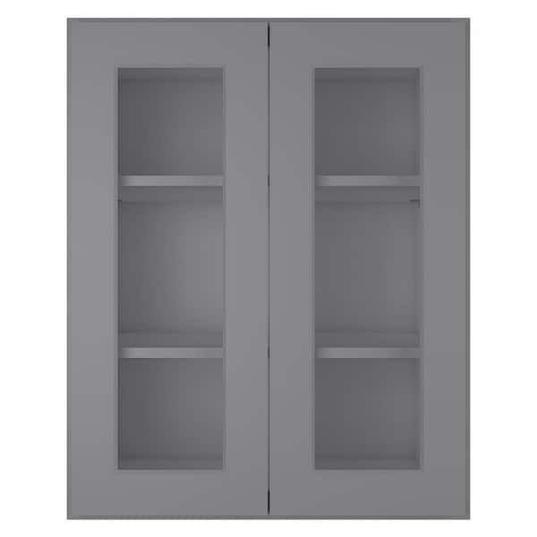 HOMEIBRO 24 in. W X 12 in. D X 30 in. H in Shaker Gray Plywood Ready to Assemble Wall Kitchen Cabinet with 2-Doors 3-Shelves
