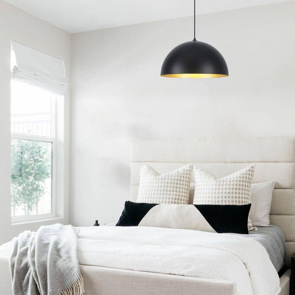 1-Light 17.7 in. Black Pendant Light Hanging Lighting with Gold Interior price history on PriceWatchPro