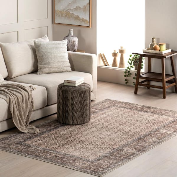 Kit Botanical Spill-Proof Machine Washable Beige 9 ft. x 12 ft. Area Rug