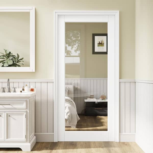 36 in. x 80 in. 1-Lite Clear Glass Right White Solid Core Wood Assembly Required Single Prehung Interior Door+ Frame Set
