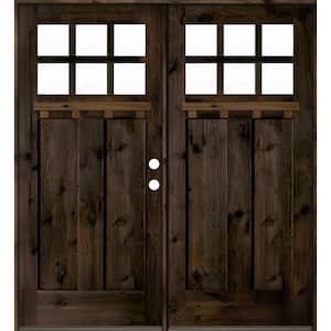 72 in. x 80 in. Craftsman Left Hand Active 6-Lite Clear Glass Wood Black Stain/Dentil Shelf Double Prehung Front Door