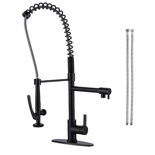 ALEASHA Single Handle Pull Out Sprayer Kitchen Faucet with Deckplate Included in Oil Rubbed Bronze
