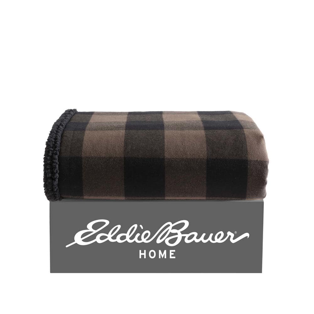 Brown Plaid Reversible Sherpa Cotton Throw Blanket