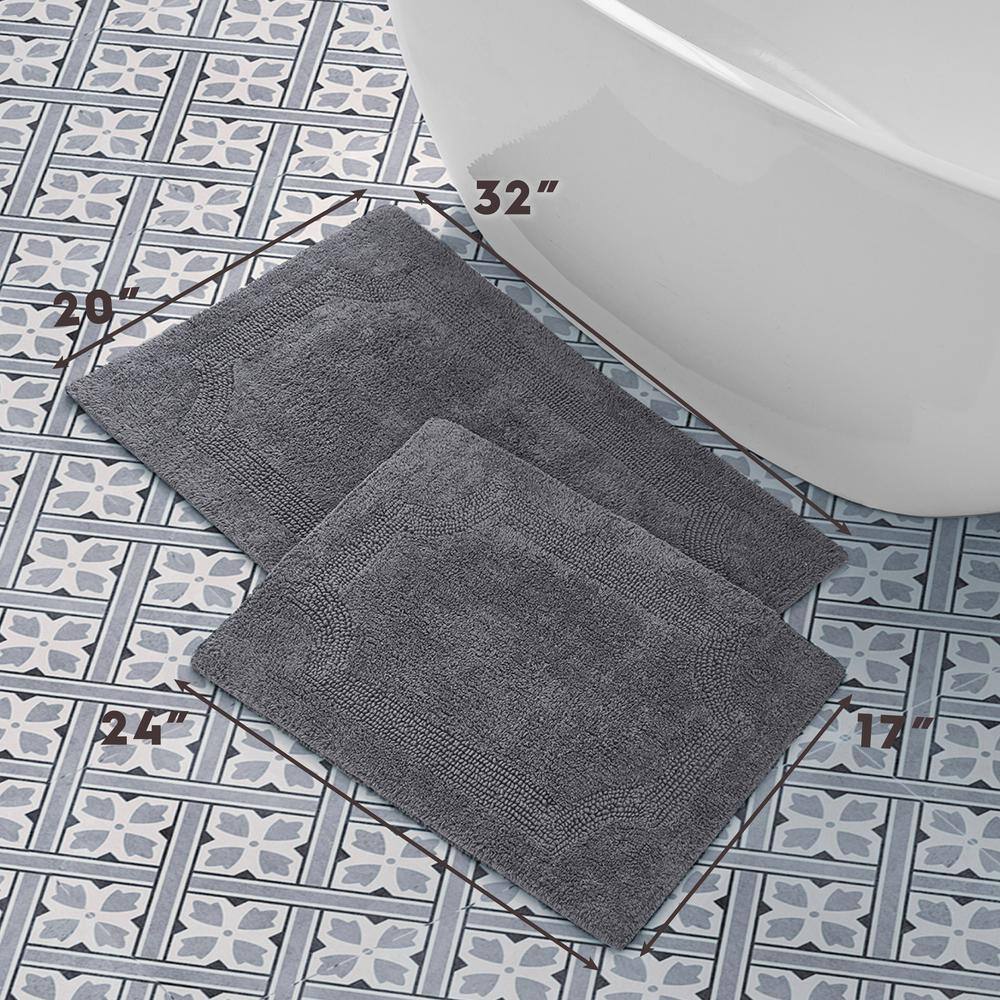Charcoal Gray Cotton Reversible Bath Rug Set
