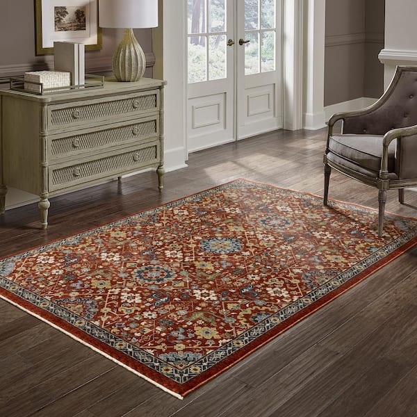 Ambrose Blue/Multi 5 ft. x 8. ft. Oriental Floral Polyester Fringe Edge Indoor Area Rug