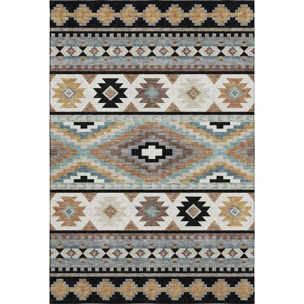 Mayfield Premium Machine Washable Abstract AMF2539 Black 3 ft. x 5 ft. Area Rug