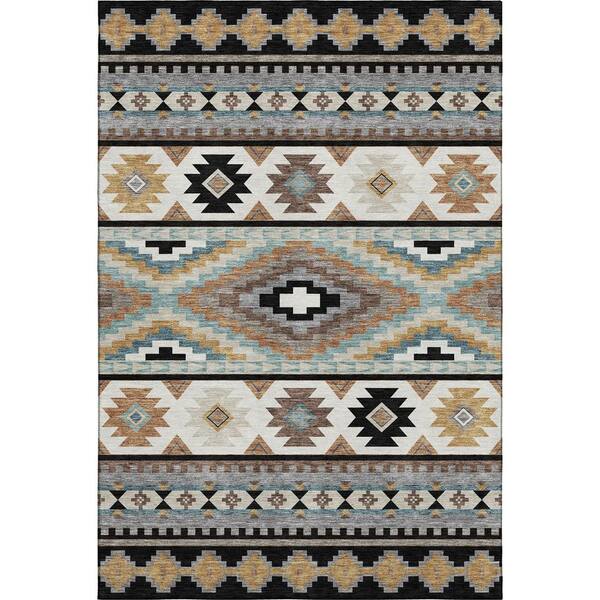 Mayfield Premium Machine Washable Abstract AMF2539 Black 5 ft. x 7 ft. 6 in. Area Rug