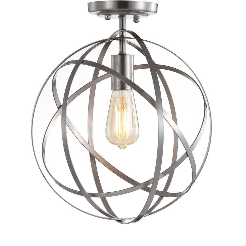 Contemporary Nickel Globe LED Flush Mount Pendant 13"