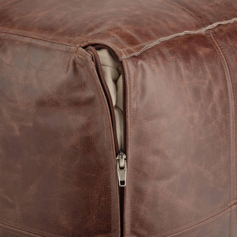 Sheffield Distressed Brown Genuine Leather Square Pouf