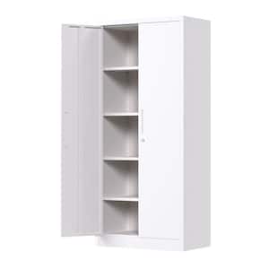 31.5 in. W x 70.8 in. H x 15.7 in. D Metal Garage Storage Cabinet in White, Steel Cabinet with Single Handle