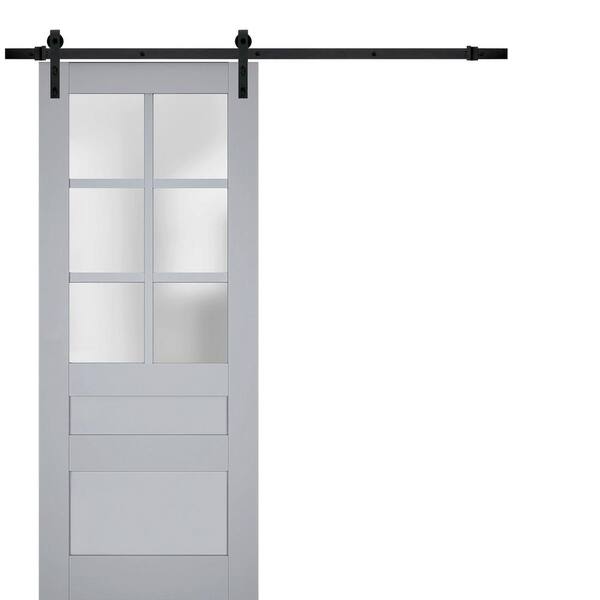 Sartodoors 24 in. x 96 in. 1 Panel Frosted Glass Matte Grey Solid Wood Sliding Barn Door with Hardware Kit