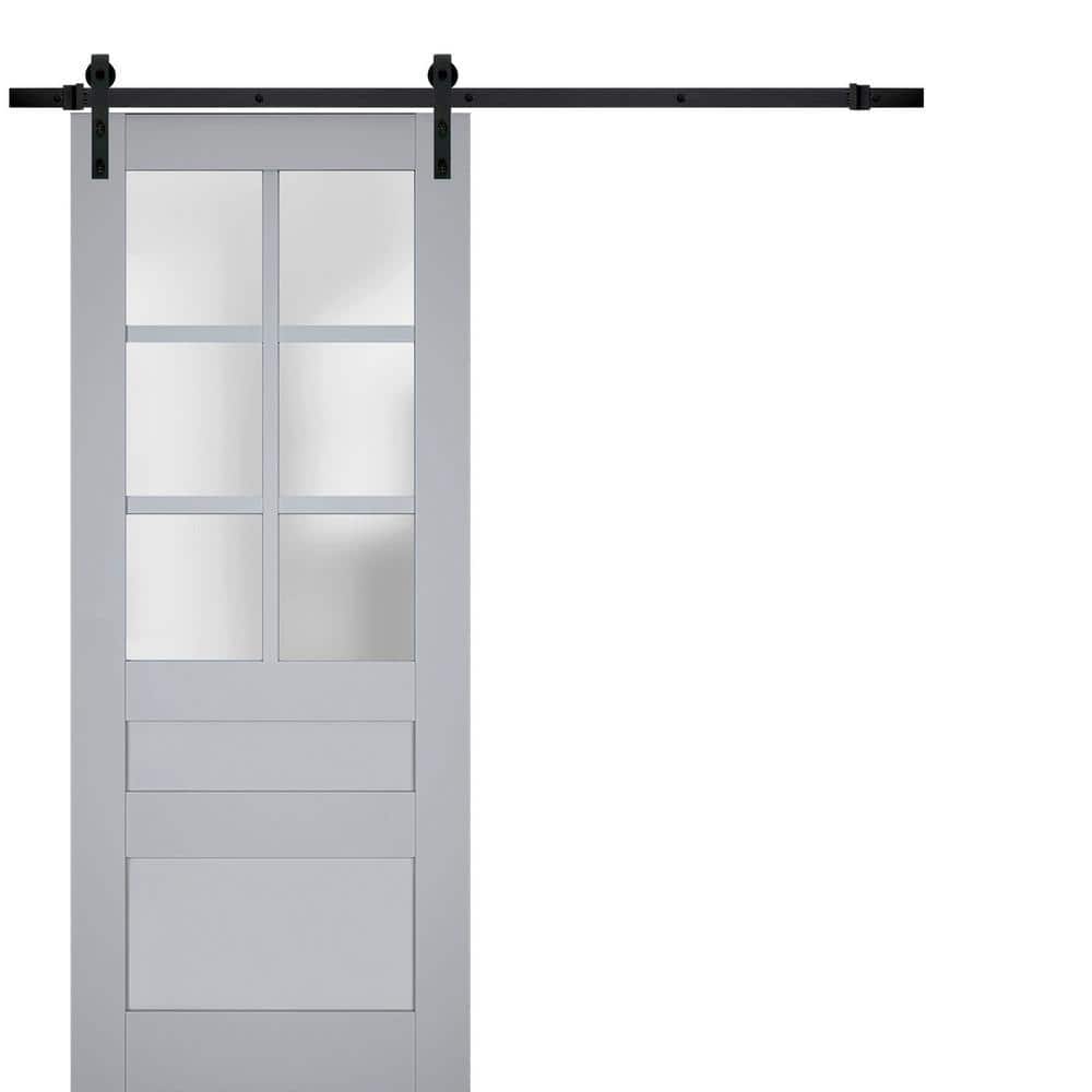 Assembly Required 42 in. x 96 in. 1-Panel Frosted Glass Matte Grey Solid Wood Sliding Barn Door with Hardware Kit price history on PriceWatchPro