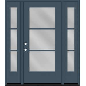 Legacy 64 in. x 80 in. Icon 3 Lite Modern Clear Glass RHIS D.Denim Mahogany Fiberglass Prehung Front Door w/Dbl 12inSL