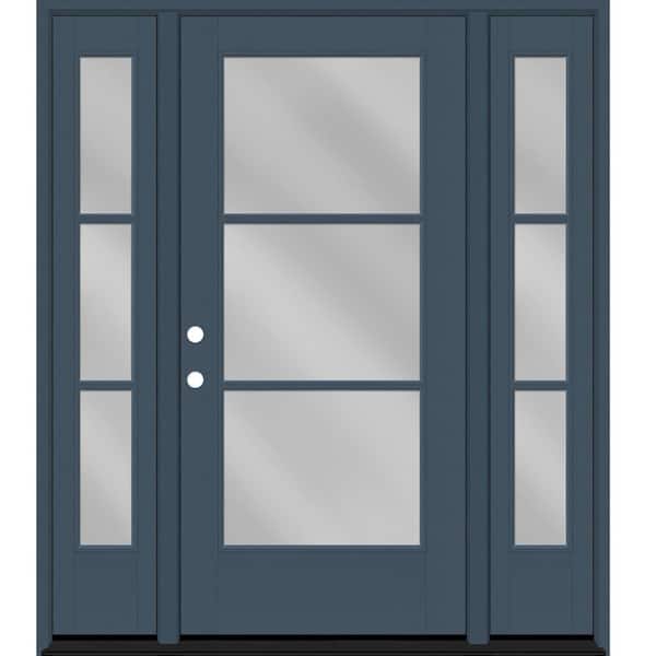 Legacy 64 in. x 80 in. Icon 3 Lite Modern Clear Glass RHIS D Denim Mahogany Fiberglass Prehung Front Door DBL 12 in. SL