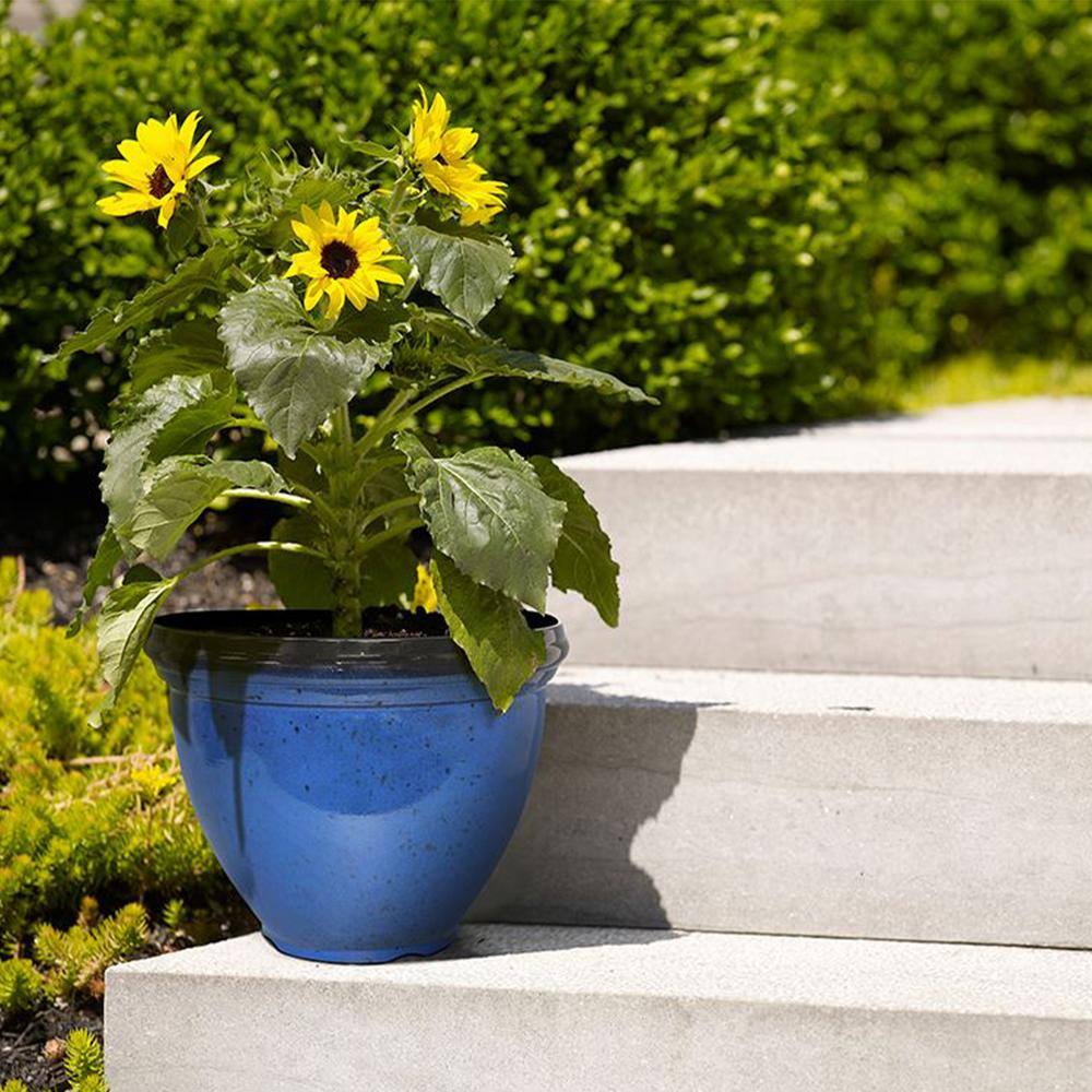 Monaco Blue Glossy Resin Outdoor Patio Planter, 12-Inch