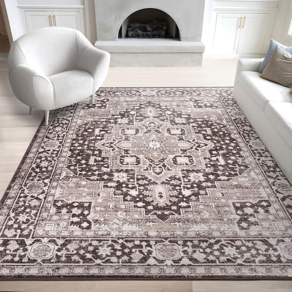 Magic Traditional Brown and Cream 5 ft. x 7 ft. Oriental Indoor Area Rug