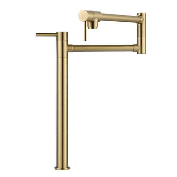 ARCORA Deck Mount Pot Filler Faucet in Gold, Solid Brass Pot Filler Folding Faucet