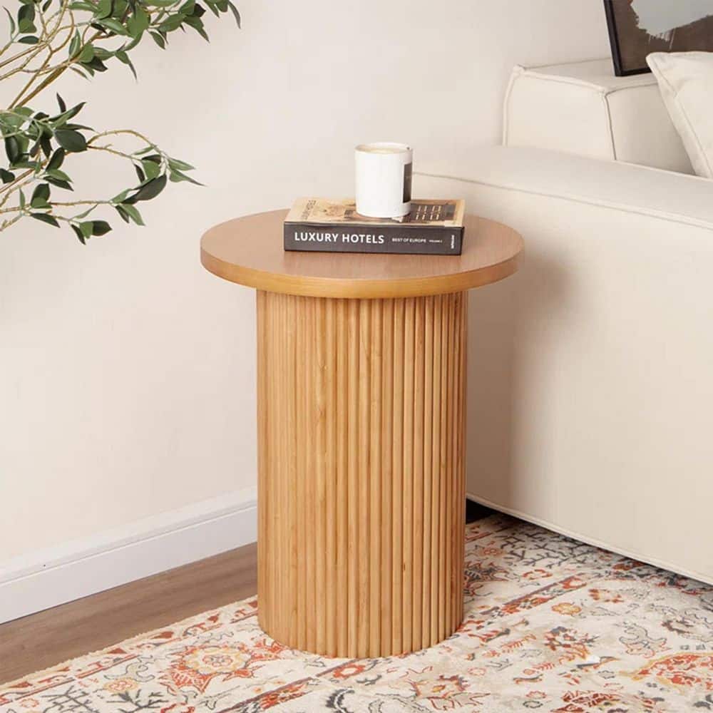 16.93 in. W x 22.44 in. H Framless Pedestal Wood Round End Table
