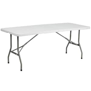 72 in. Granite White Plastic Tabletop Metal Frame Folding Table
