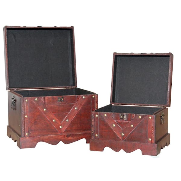 Vintiquewise Wooden Antique Cherry Storage Trunk (Set of 2)