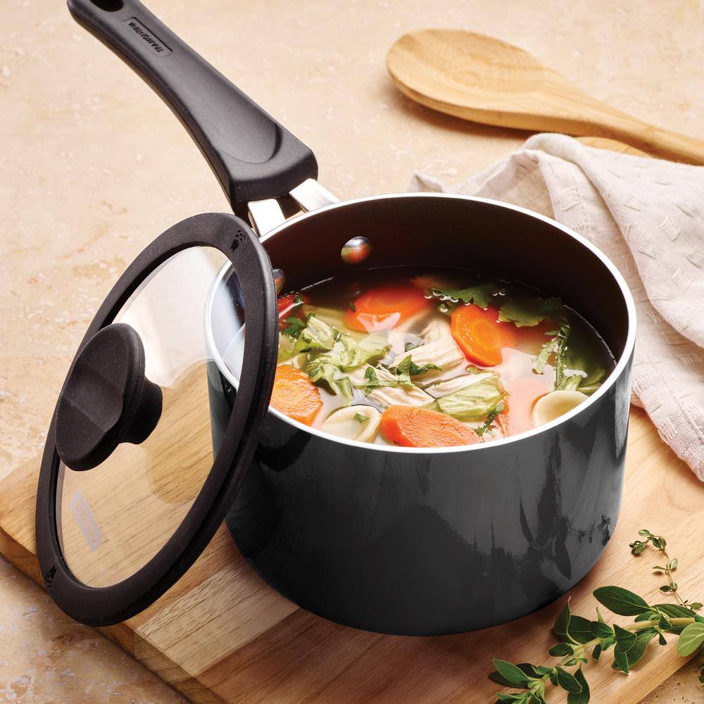 Gray Aluminum Nonstick 6-Piece Nesting Sauce Pan Set