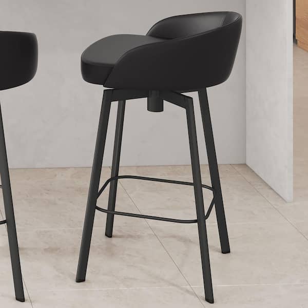 Cruz 36 in. Black Faux Leather/Black Metal 31 in. Swivel Bar Stool
