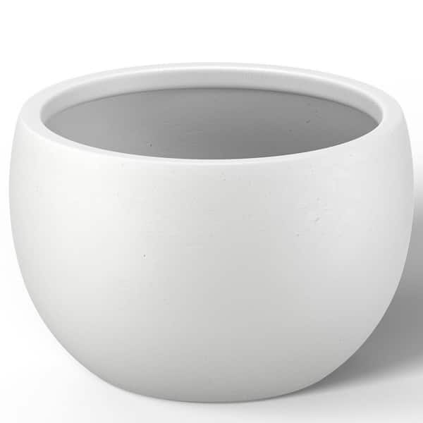 12.5 in. Small Crisp White(Enhanced Core) Concrete Round Planter/Pot with Drainage Holes