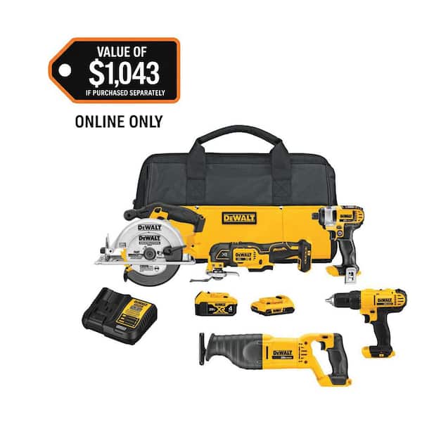 20V MAX Cordless 5 Tool Combo Kit with (1) 20V 4.0Ah Battery, (1) 20V 2.0Ah Battery, and Charger