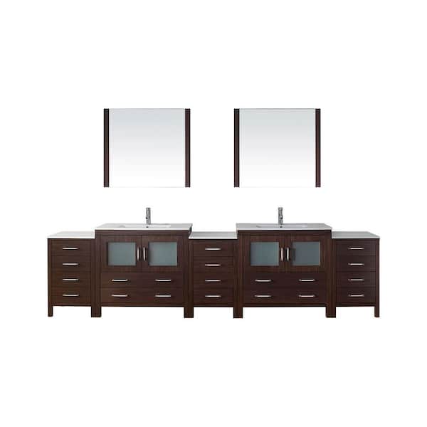 Virtu USA Dior 127 in. W Bath Vanity in Espresso with Ceramic Vanity Top in White with Square Basin and Mirror