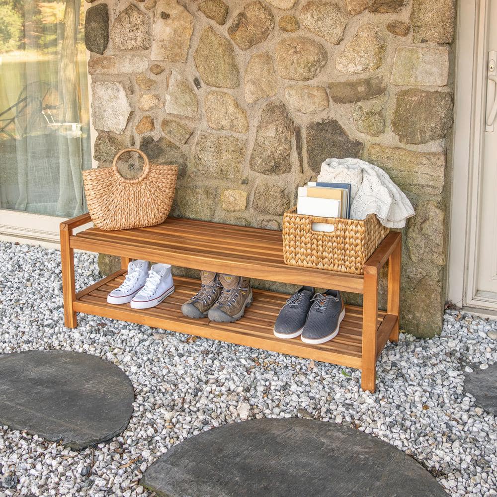 Blane Teak Acacia Wood 52" Mid-Century Modern Outdoor Bench