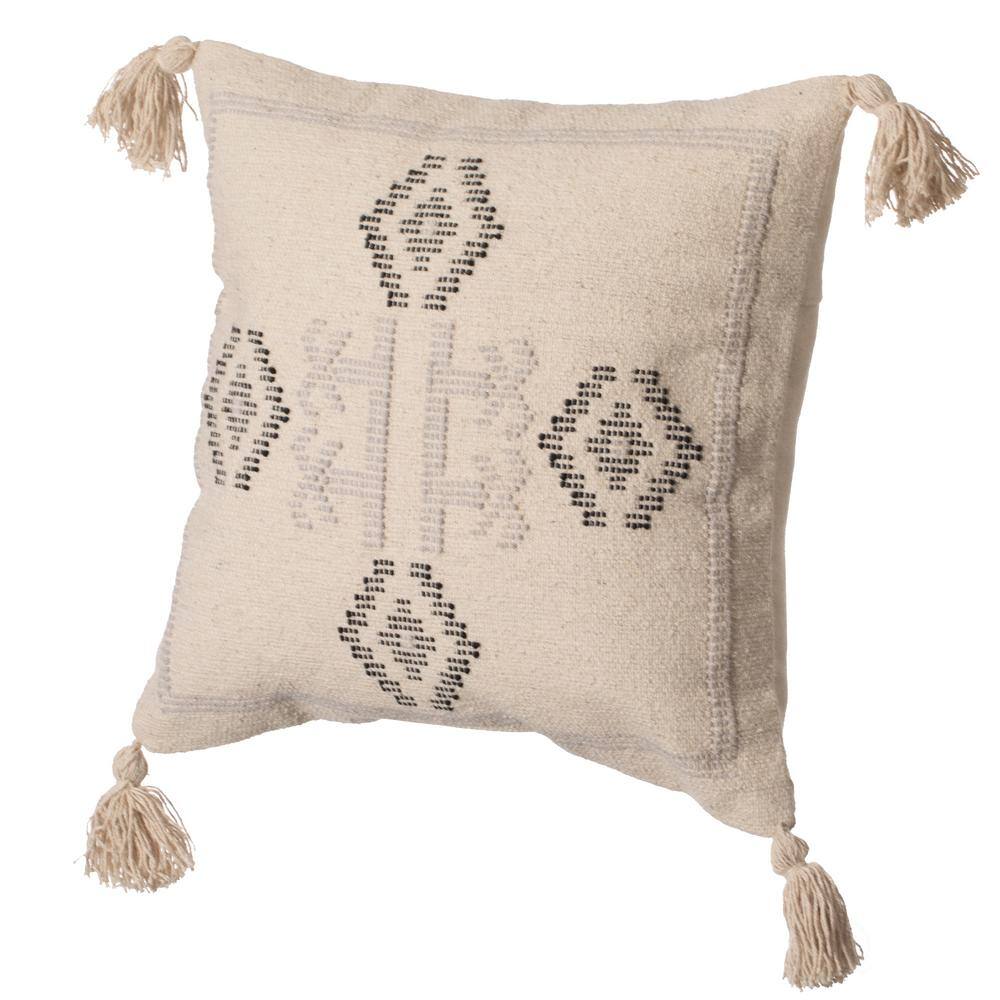 16  Handwoven Cotton Throw Pillow Cover with Tribal Aztec Design and Tassel Corners