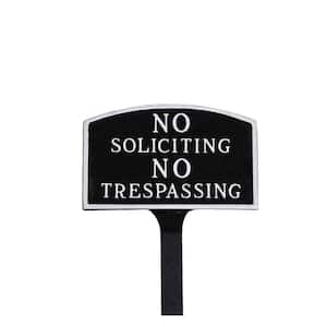 No Soliciting, No Trespassing Arch Standard Statement Plaque with 23 in. Lawn Stakes - Black/Silver