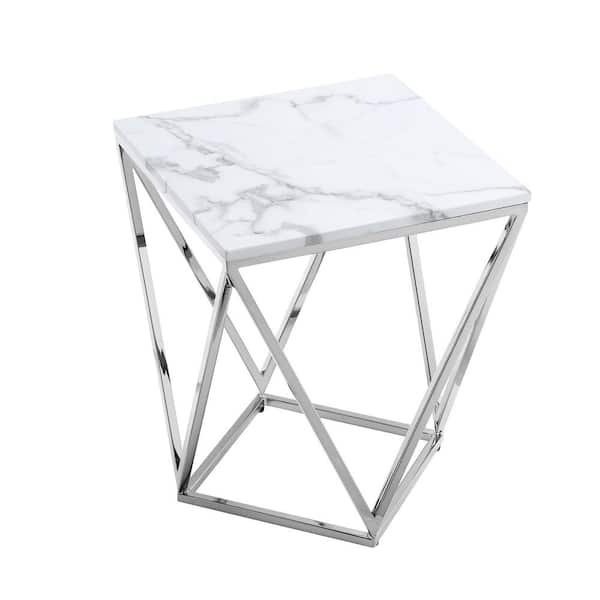 Inspired Home Ignacio 18 in. Wide White/Chrome Square Marble Inspired Home Ignacio 18 in. Wide White/Chrome Square Marble